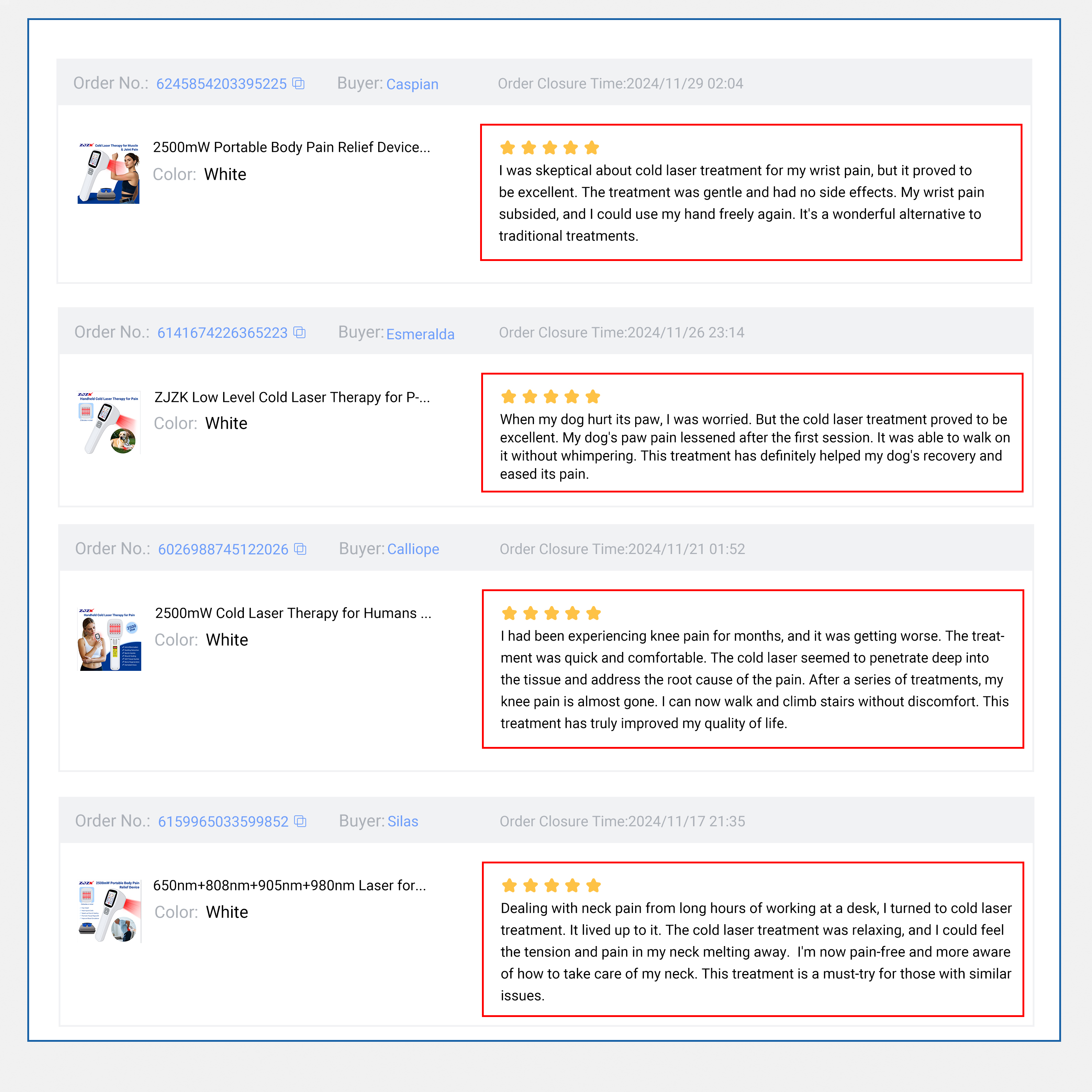 5 Star Reviews, Pain Relief Testimonials
