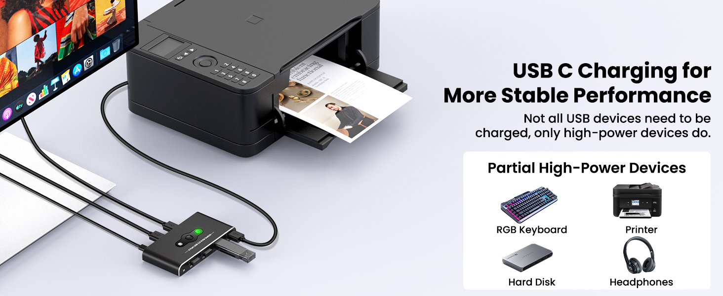 4 Port USB 3.0 Switch, USB 3.0 Switch 2 Computers Sharing 4 USB Devices, 5Gbps High-speed, 2 in 4 ou