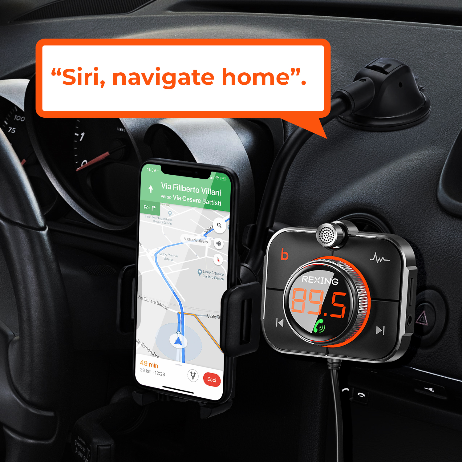 Rexing FMT2 FM Transmitter Car Charger w/Bluetooth 5.0, MicroSD Port