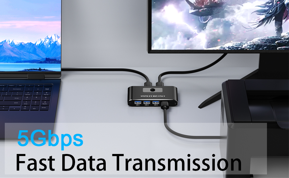 USB Switch, USB 3.0 Switch Selector, 2 Computers Sharing 4 Devices, Aluminum Switcher