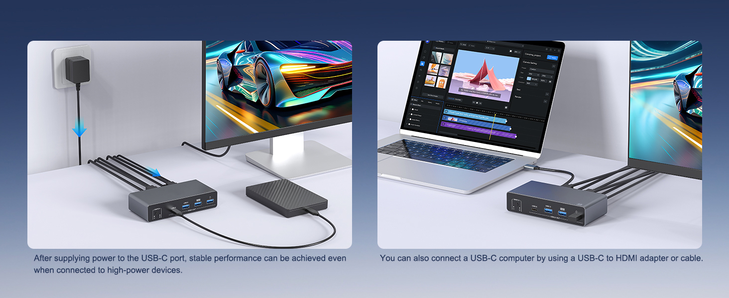 USB C KVM Switch 2 Monitors 2 Computers,4K@60Hz Dual Monitor KVM Switch for 1 PC and 1 Laptop Share