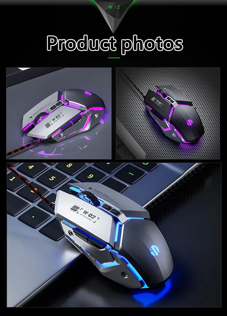 Gaming Mouse, USB Wired Gaming Mice, Silent Competition Mouse New Metal Style 6-Buttons, Silent Clic