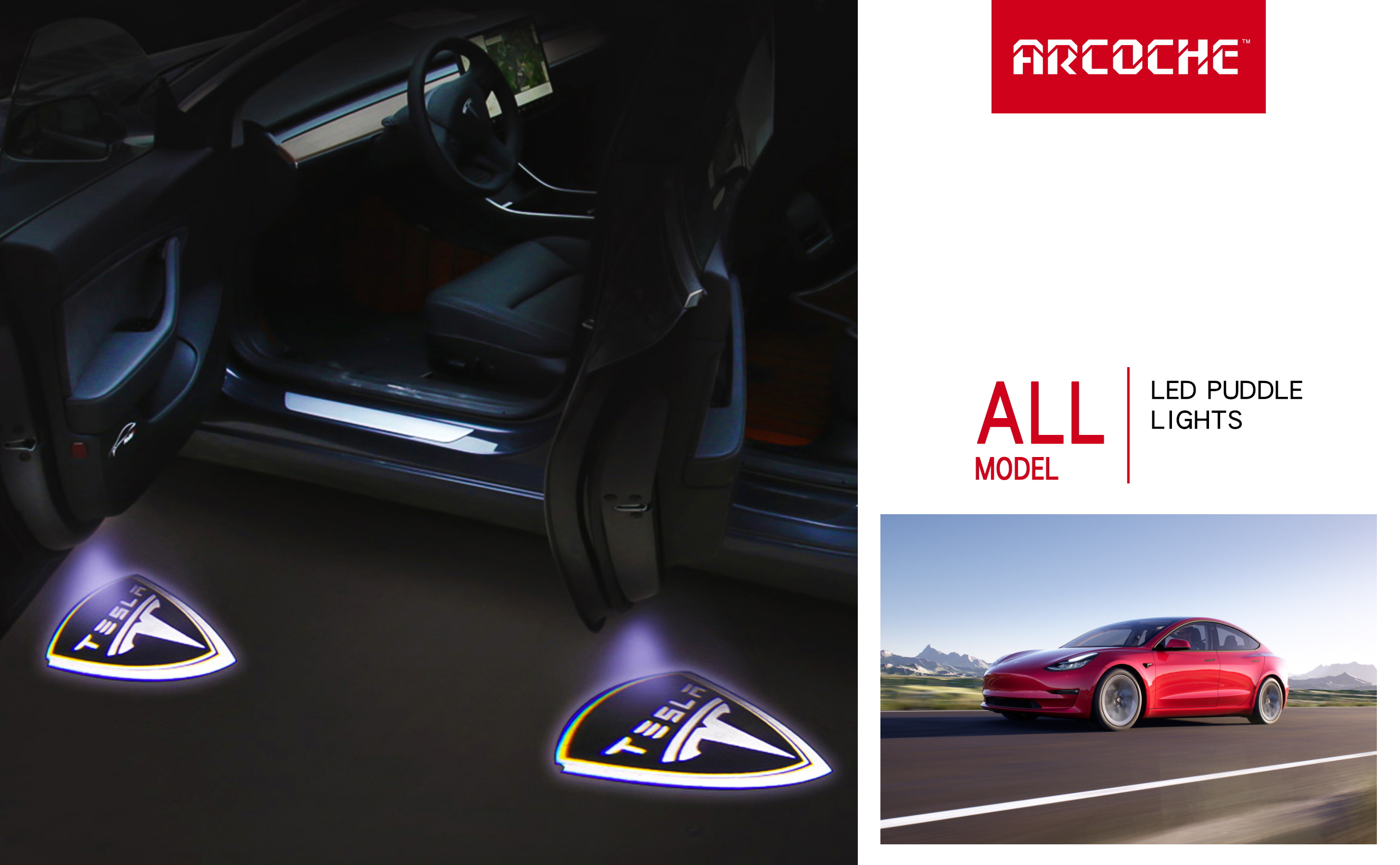 Tesla Model 3 LED Logo Projector Puddle Lights