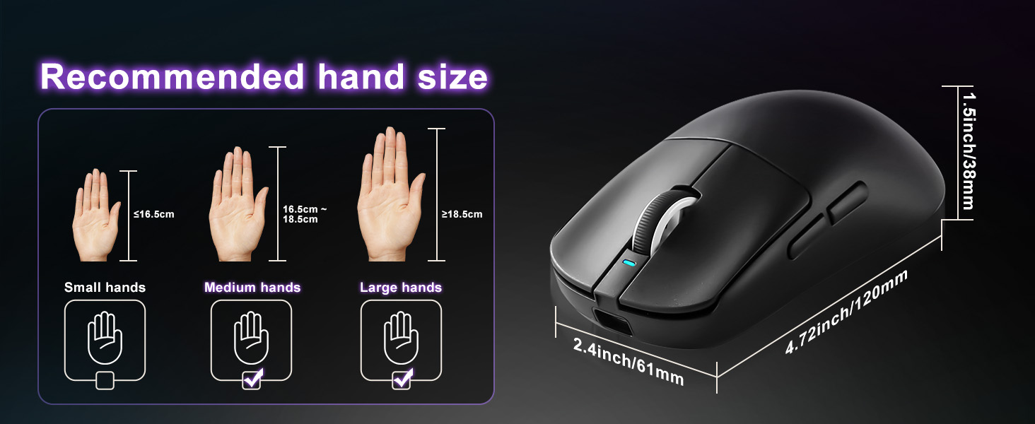 Wireless Gaming Mouse, 18000 DPI, High-Precision PAW3395 SE Sensor,55g Lightweight, Tri-Mode 2.4G/BT