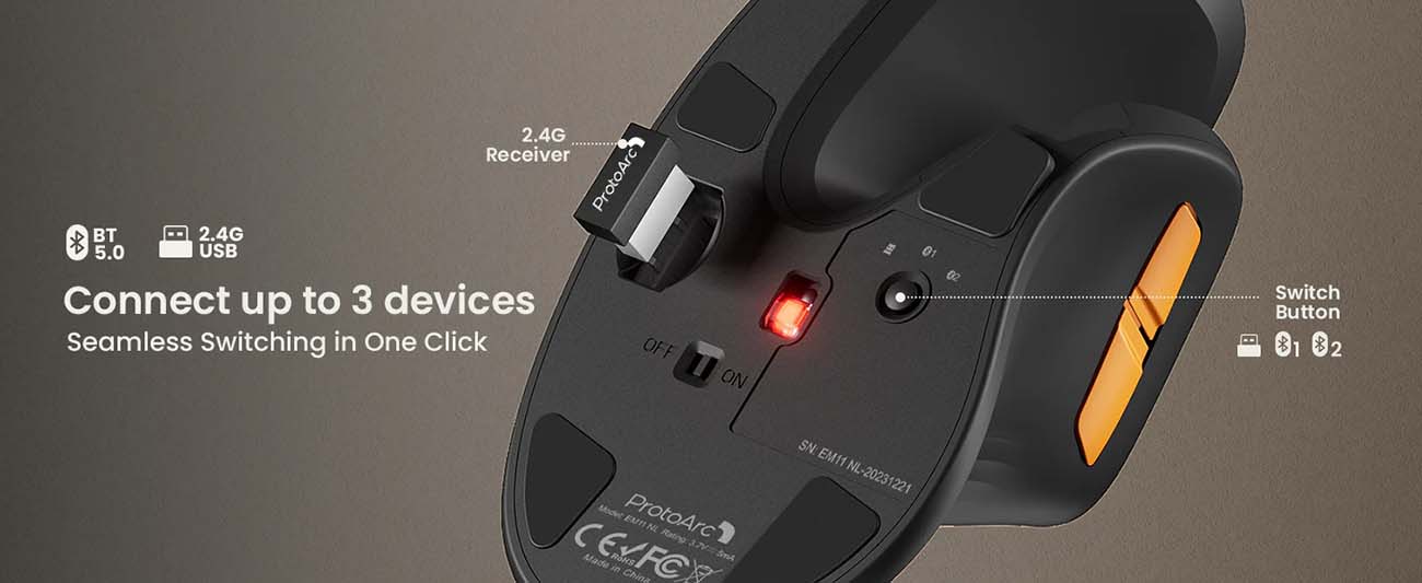 ProtoArc® EM11 NL Bluetooth Ergonomic Vertical Mouse
