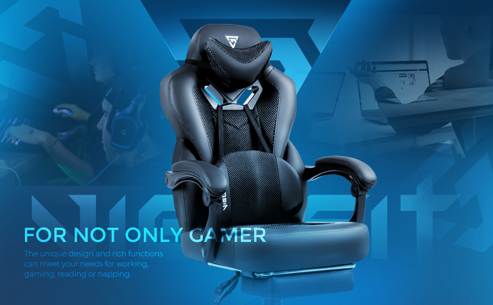 Vigosit Gaming Chair with Footrest, Mesh Gaming Chair for Heavy People,  Ergonomic Reclining Gamer Computer/PC Chair with Massage for Adult, Big and