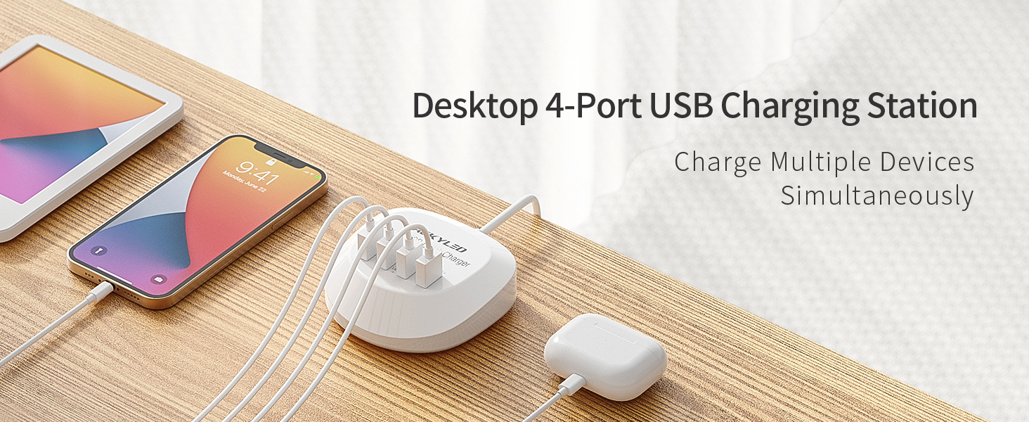 USB Charging Station with Quick Charge 3.0, JACKYLED 4 USB Charging Hub,  Desktop USB Charger Station for Multiple Devices, Compatible with iPhone  iPad