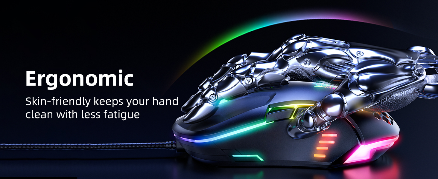 USB Wired PC Gaming Mouse, with High Precision Sensor, RGB Backlit, Adjustable DPI, 7 Buttons