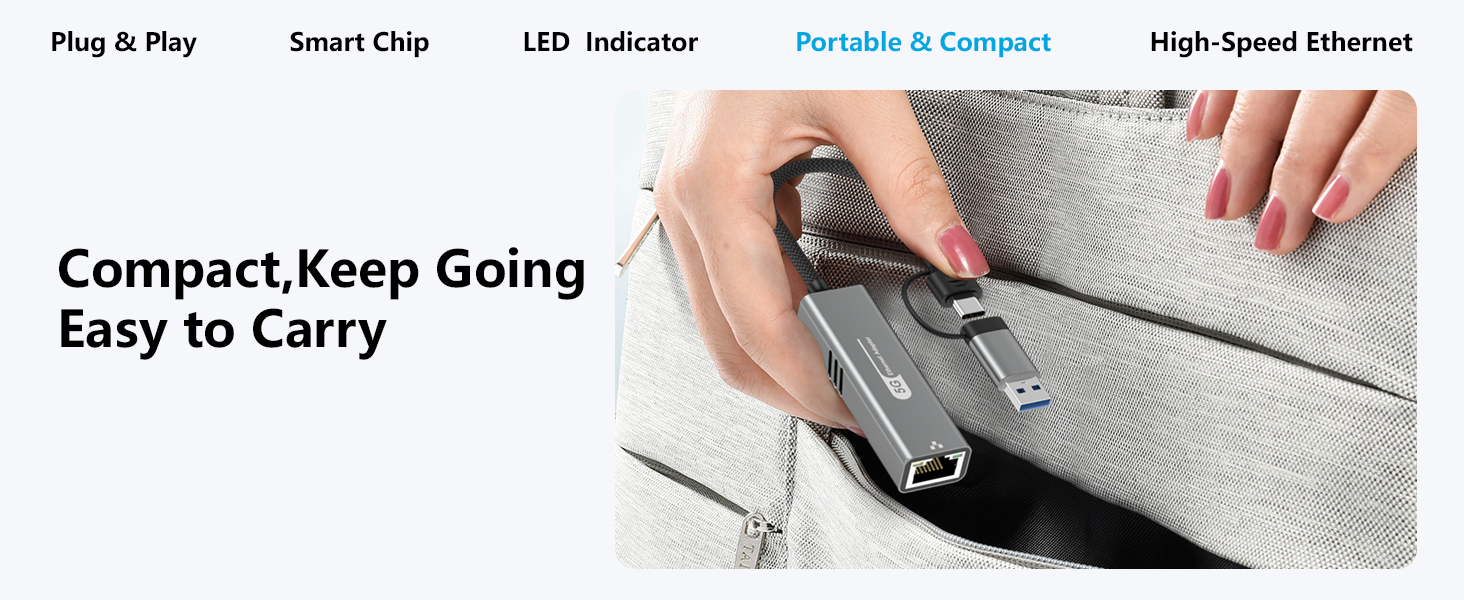 USB to Ethernet Adapter 5Gbps, Aluminum Driver Free USB-C to RJ45 5000Mbps Gigabit Ethernet LAN Netw