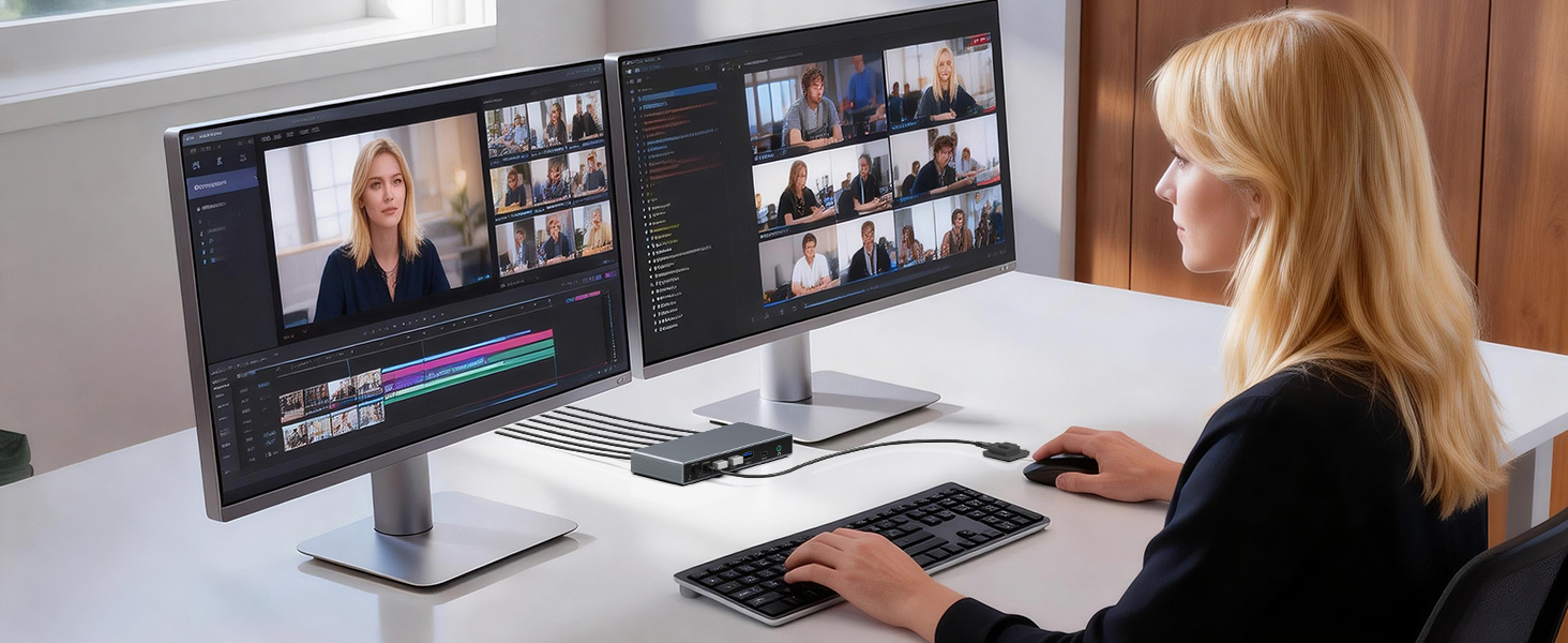 Displayport KVM Switch 2 Monitors 2 Computers 4K@60Hz,2 in 2 Out DP KVM Switcher with 4 USB 3.0