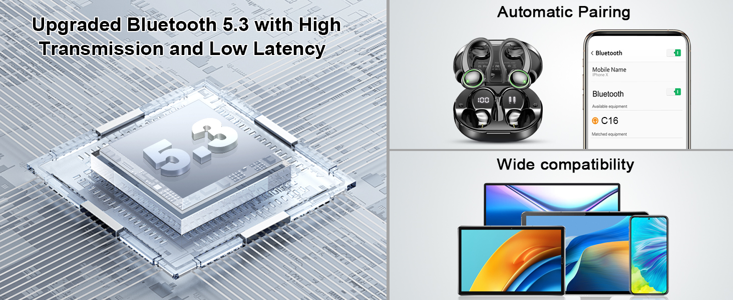 True Wireless Earbuds, Sports Bluetooth 5.4 Headphones, 4 ENC Noise Canceling Mic