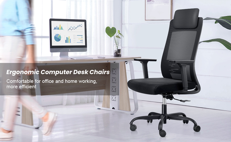 OdinLake Ergonomic Office Chair Mesh,Seat Depth Adjustable Home Office Desk Chairs High Back with Lumbar Support,Computer Swivel Task Chair with