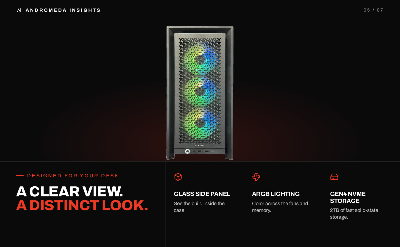 Frame case with glass side panel, ARGB lighting and argb case fans