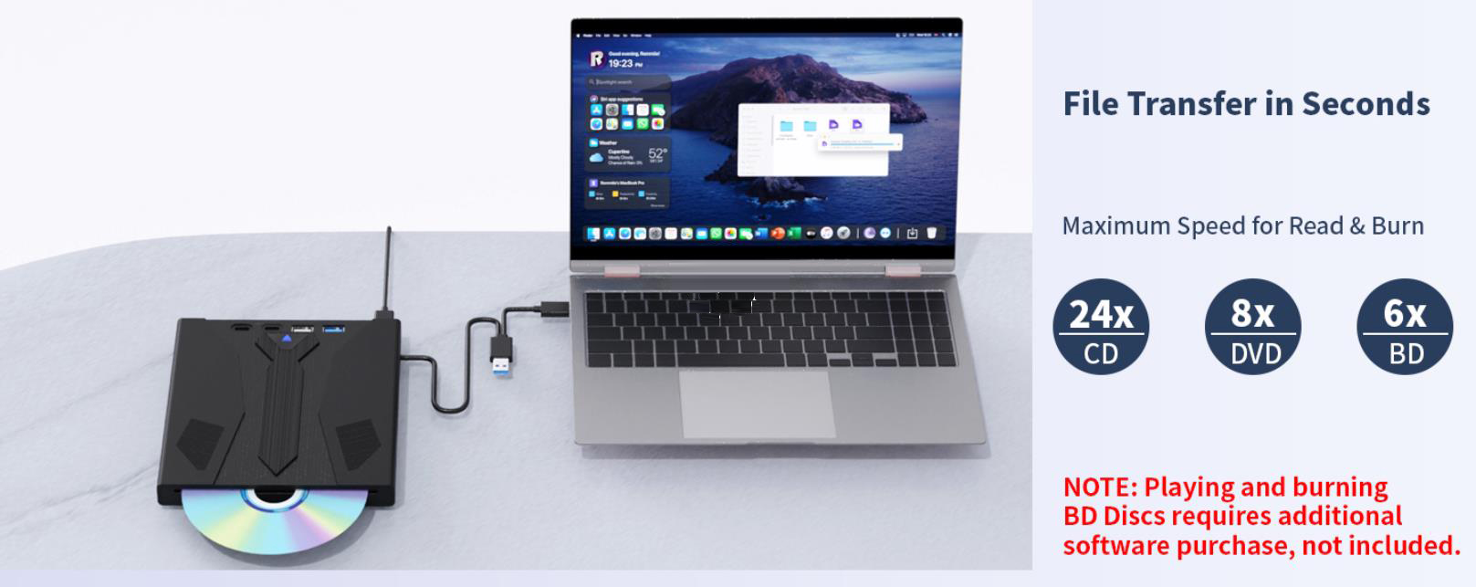 [7-in-1] External Optical Blu Ray Drive, USB 3.0 Type-C Blu Ray Burner Portable Blu Ray DVD/CD/BD Pl