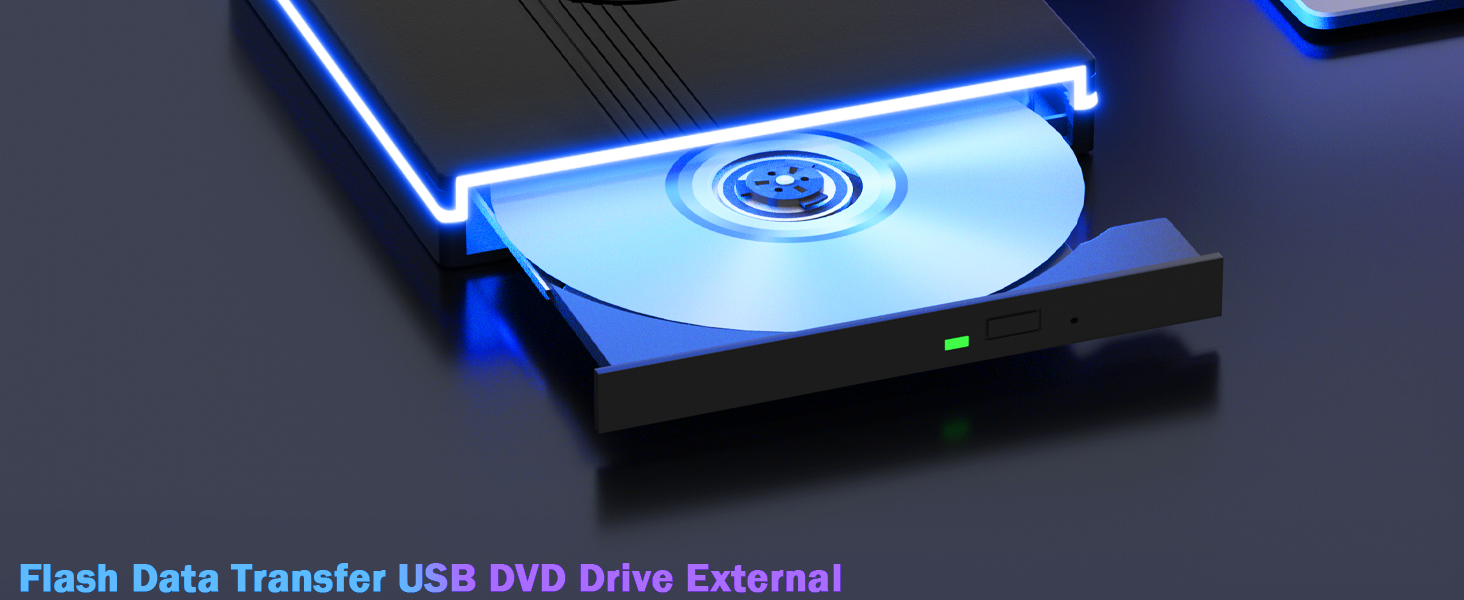 RGB External CD/DVD Drive for Laptop, External DVD Drive USB 3.0 Type-C Portable DVD Player