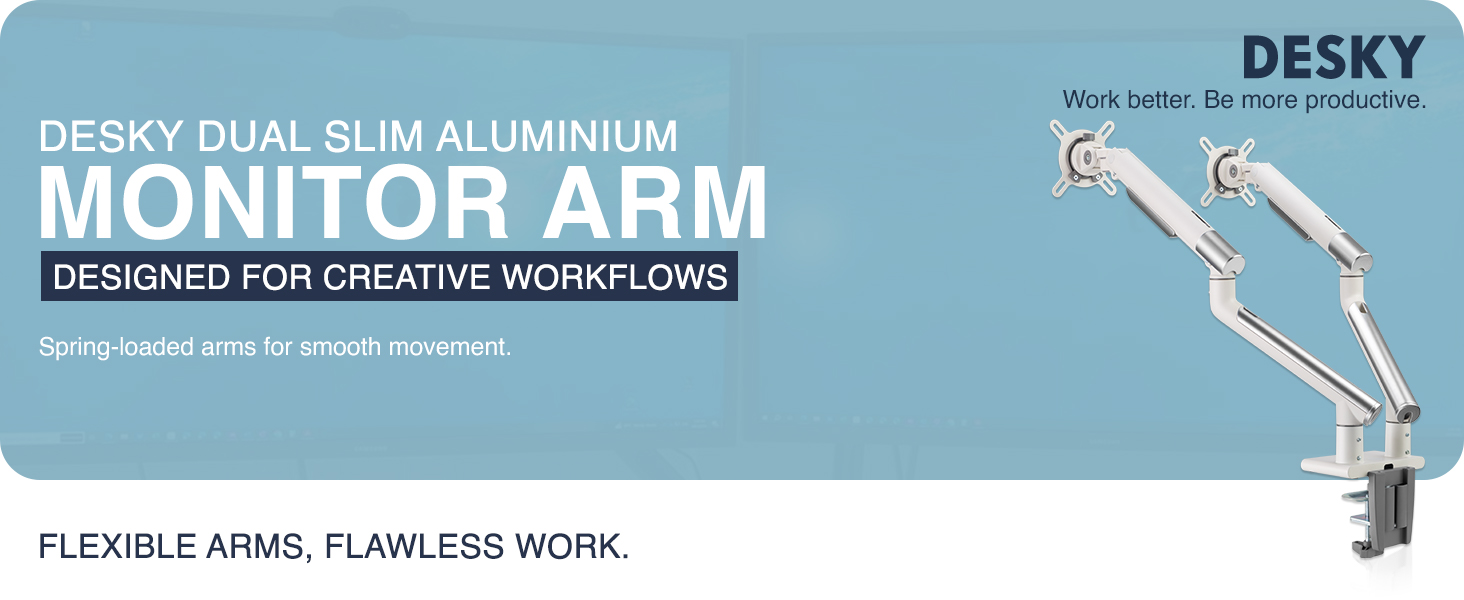 slim monitor arm, dual monitor arm, minimalist monitor mount, low-profile, VESA mount, ergonomic