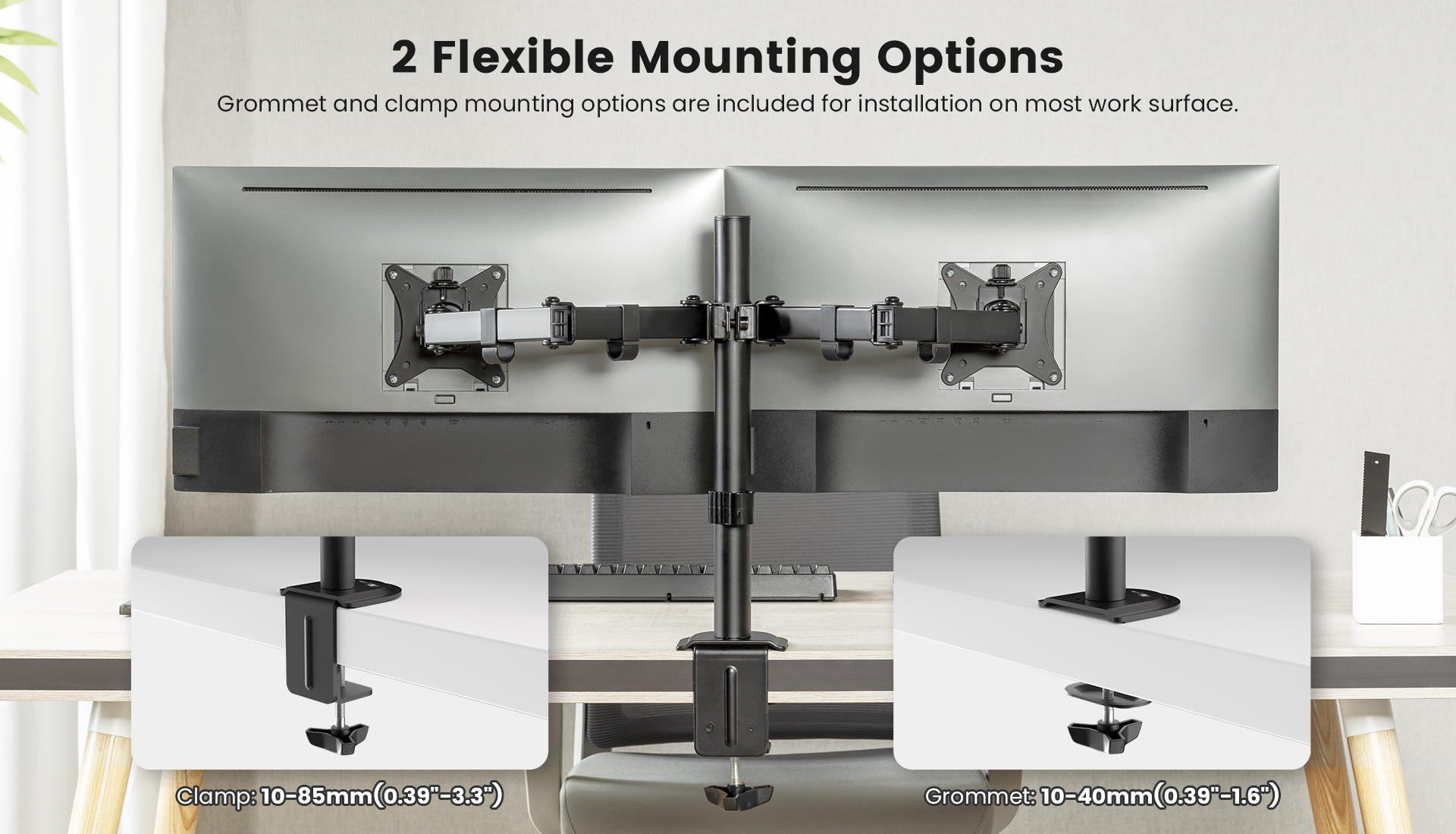 ACGAM Articulated Steel Dual-Monitor Mount Fits 2 Computer Screens 17 - 32 in