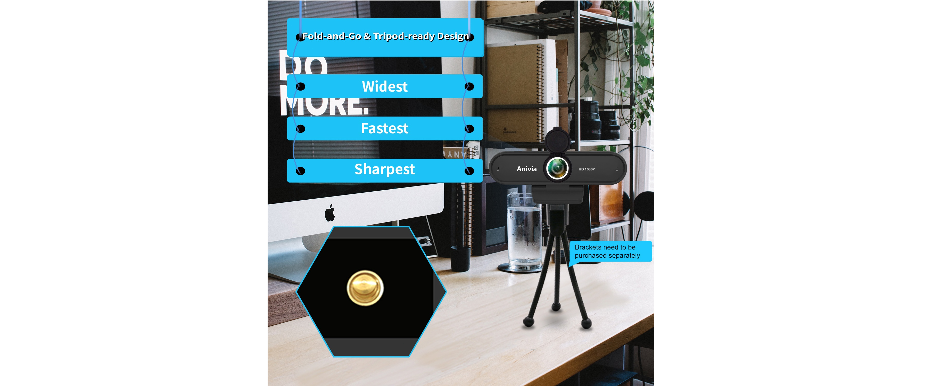 EACH webcam,tripod ready design,foldable clip,desktop setup,wide angle webcam