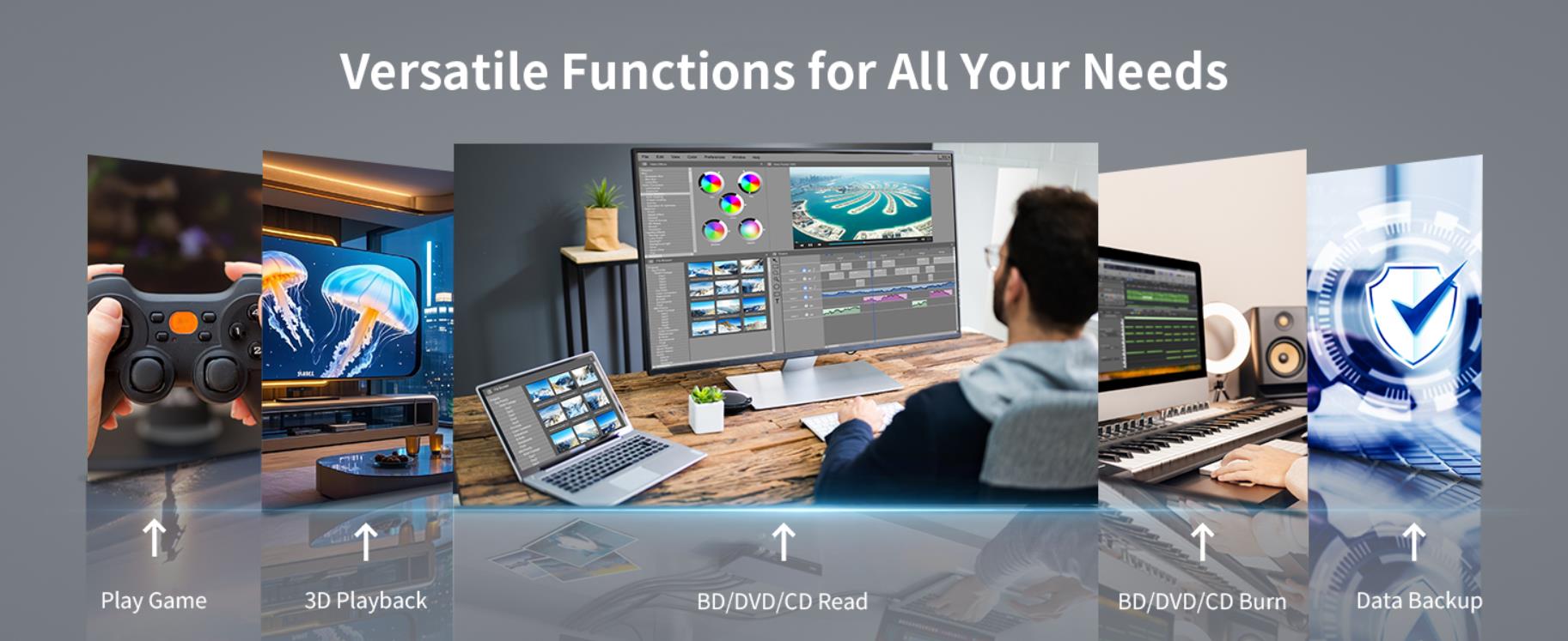 External Blu Ray Drive [7 in 1], Portable Blu-Ray/DVD Drive with USB 3.0/Type-C/SD/TF Card Ports