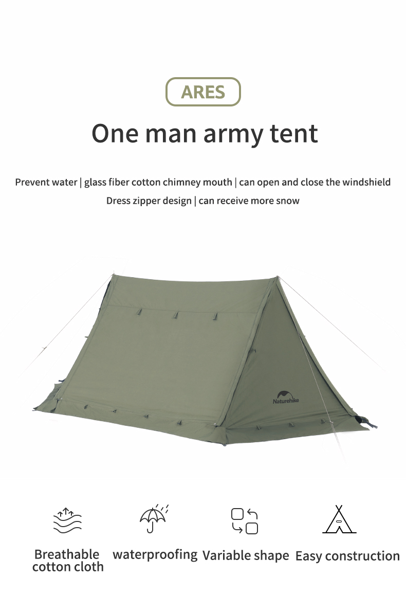 Naturehike Ares Army Tent NH21YW157 210D Single Military Curtain Household  Waterproof and Windproof Outdoor Camping Tents 