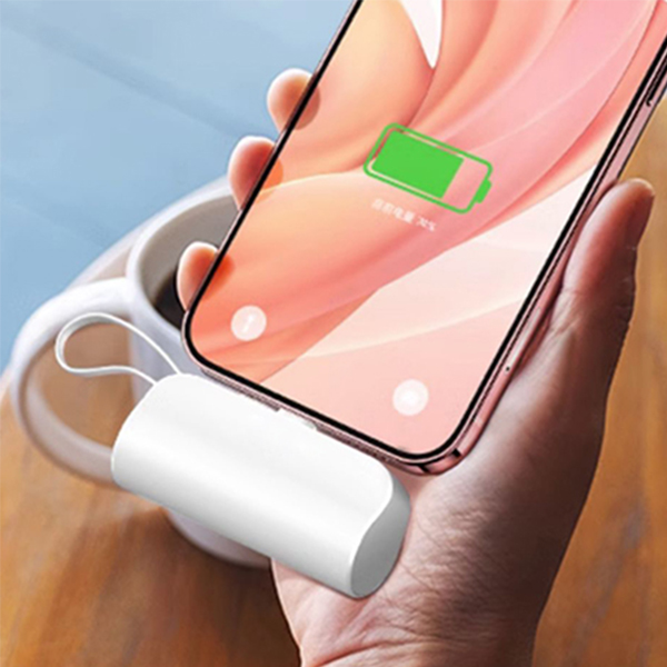 Small Portable Charger for iPhone, 5000mAh Mini Power Bank with Built-in Cable/Metal Stand
