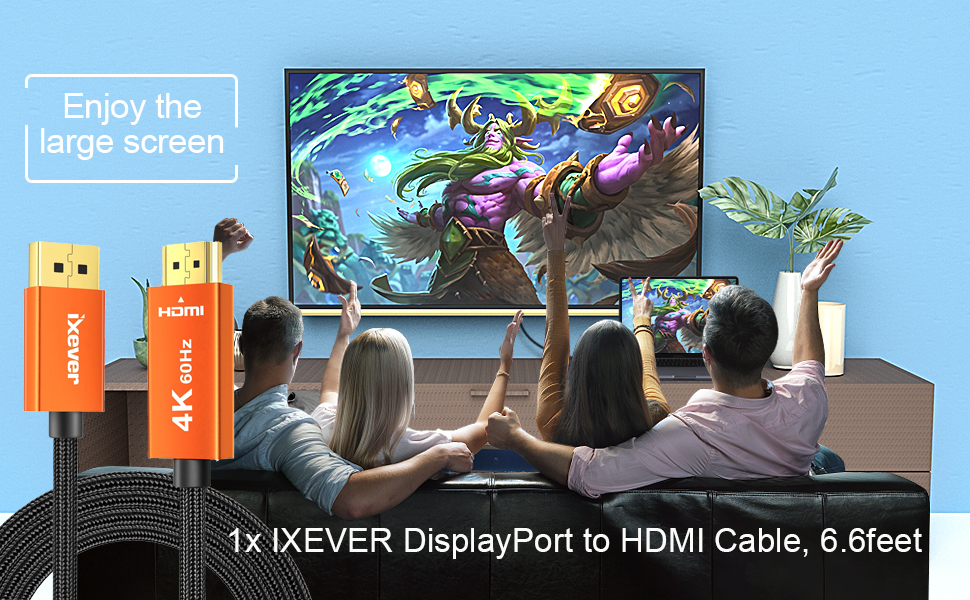 displayport to hdmi cable cord 4k 60Hz, 6.6feet
