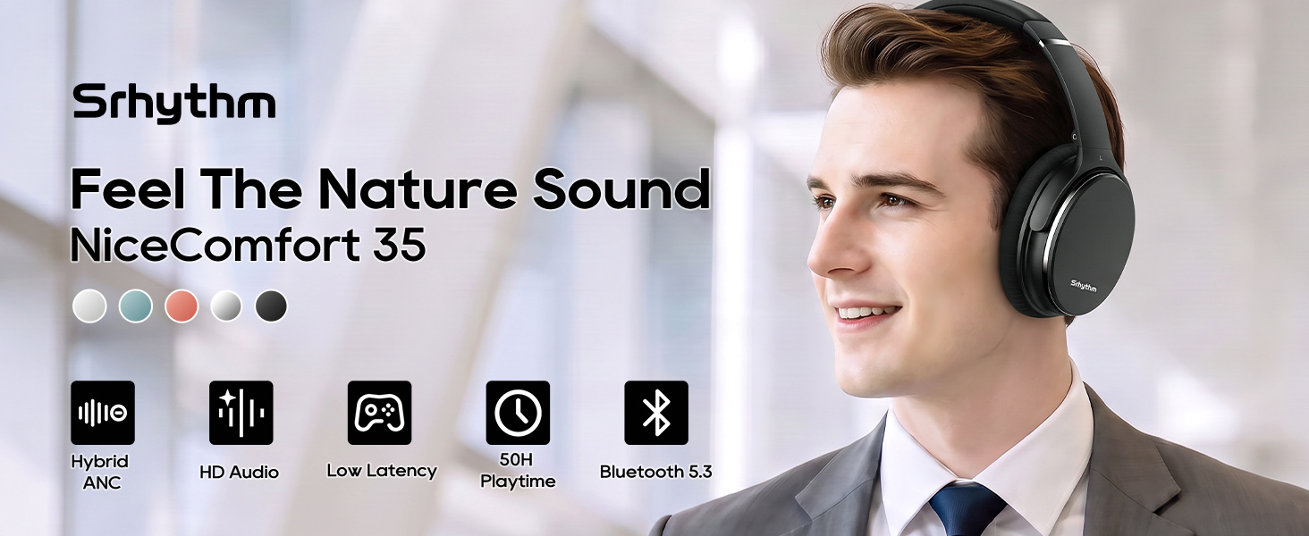 Srhythm NC35 Active Noise Cancelling Headphones Wireless Bluetooth
