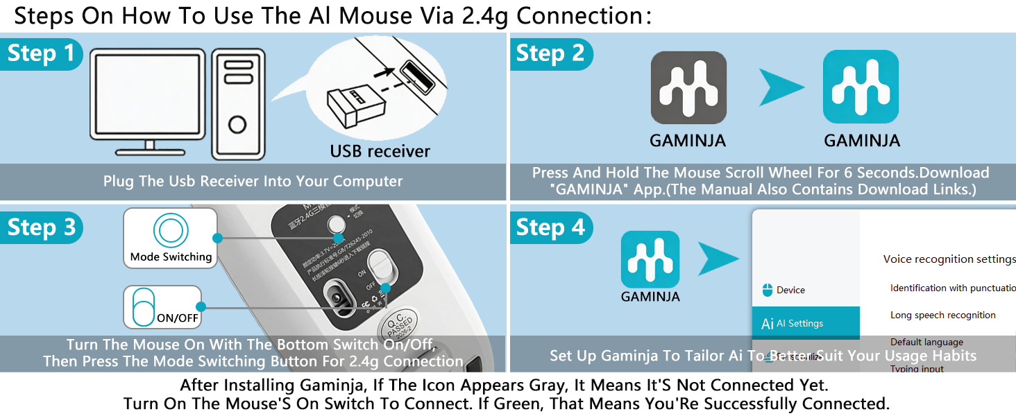 Ai Wireless Mouse with Voice Typing & ChatGPT Assistant, Smart Mouse Multi Language Voice to Text Re