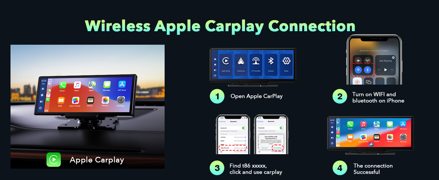 LAMTTO 9.26 Wireless Car Stereo Apple Carplay with 2K Dash Cam