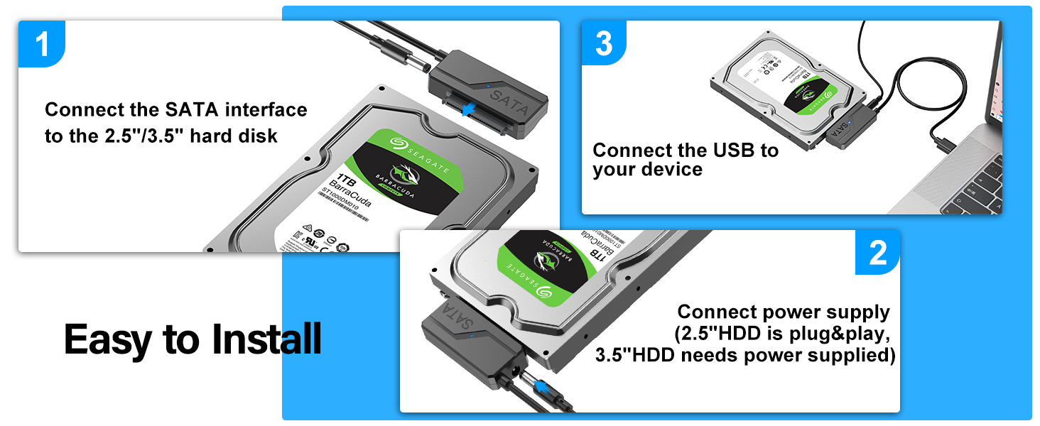 AUTYUE SATA to USB Adapter with Power Adapter, USB 3.0 to SATA III Converter with 12V 2A 24W Adapter