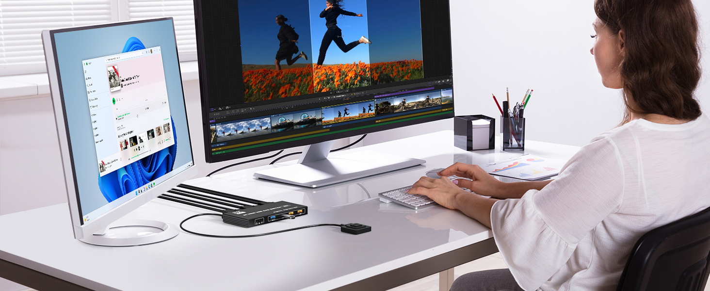 USB 3.0 HDMI KVM Switch 1 Monitor 2 Computers, Support 8K@60Hz 4K@120Hz, HDMI KVM Switches for 2 Com