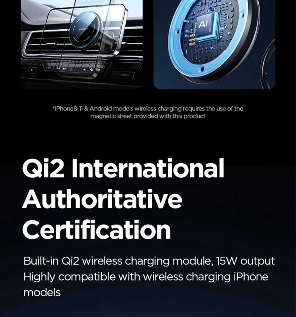PISEN TP-C70 Qi2 magnetic wireless car charger mount