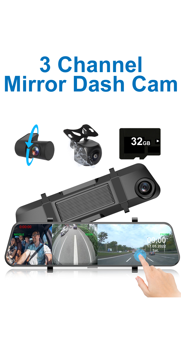 INSEETECH 3 Channel Mirror Dash Cam