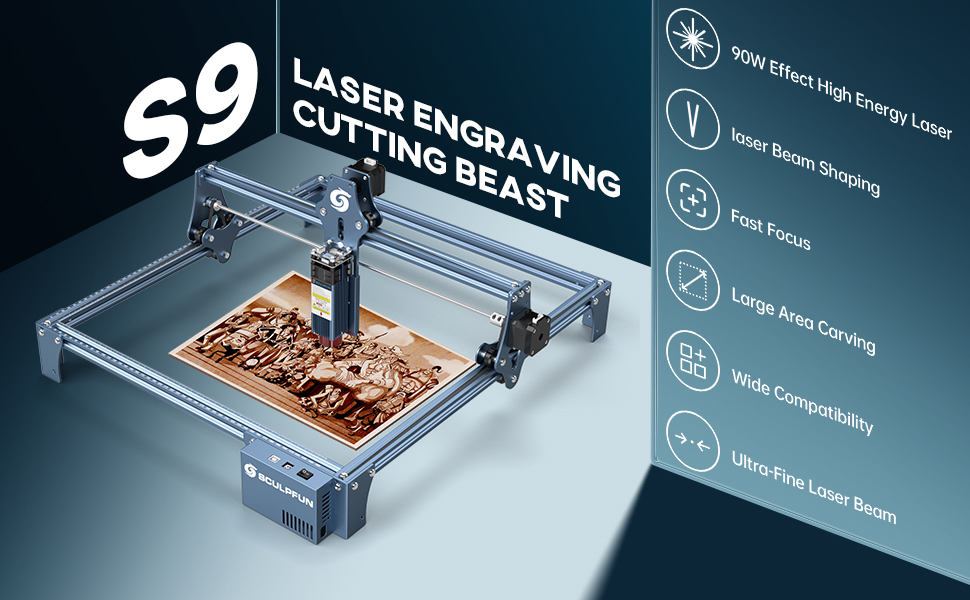 SCULPFUN S9 Laser Engraver Cutting Machine 5.5W 90W Effect High