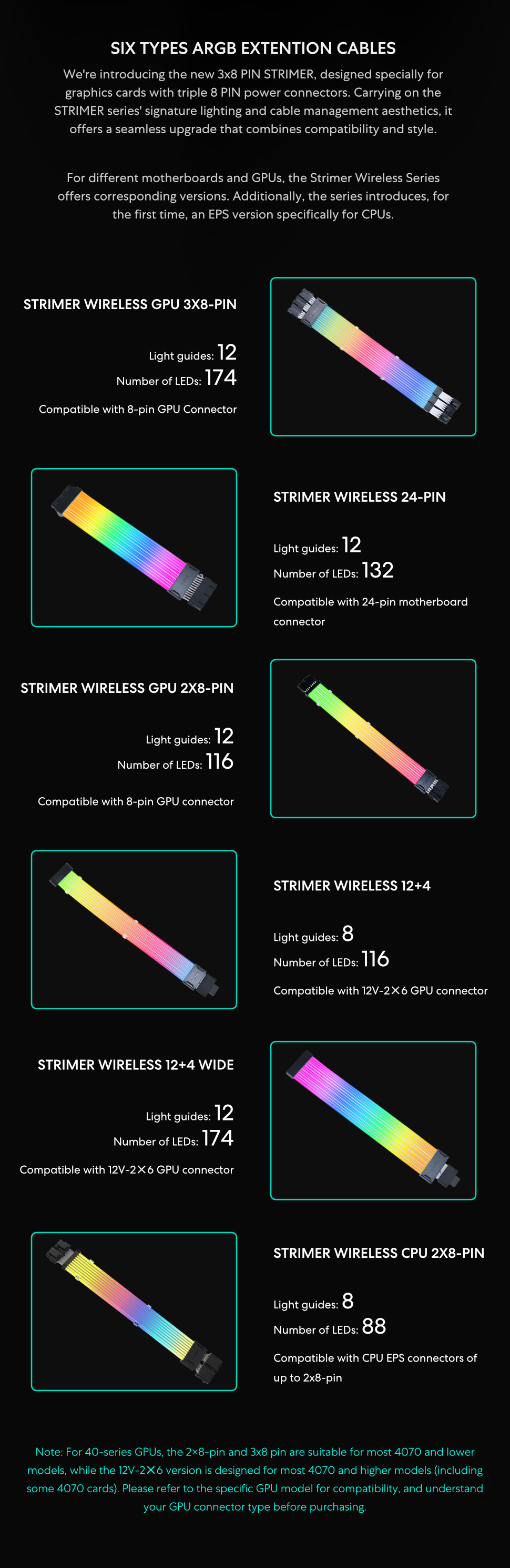 Strimer Wireless,24 Pin, RGB Power Extension Cable