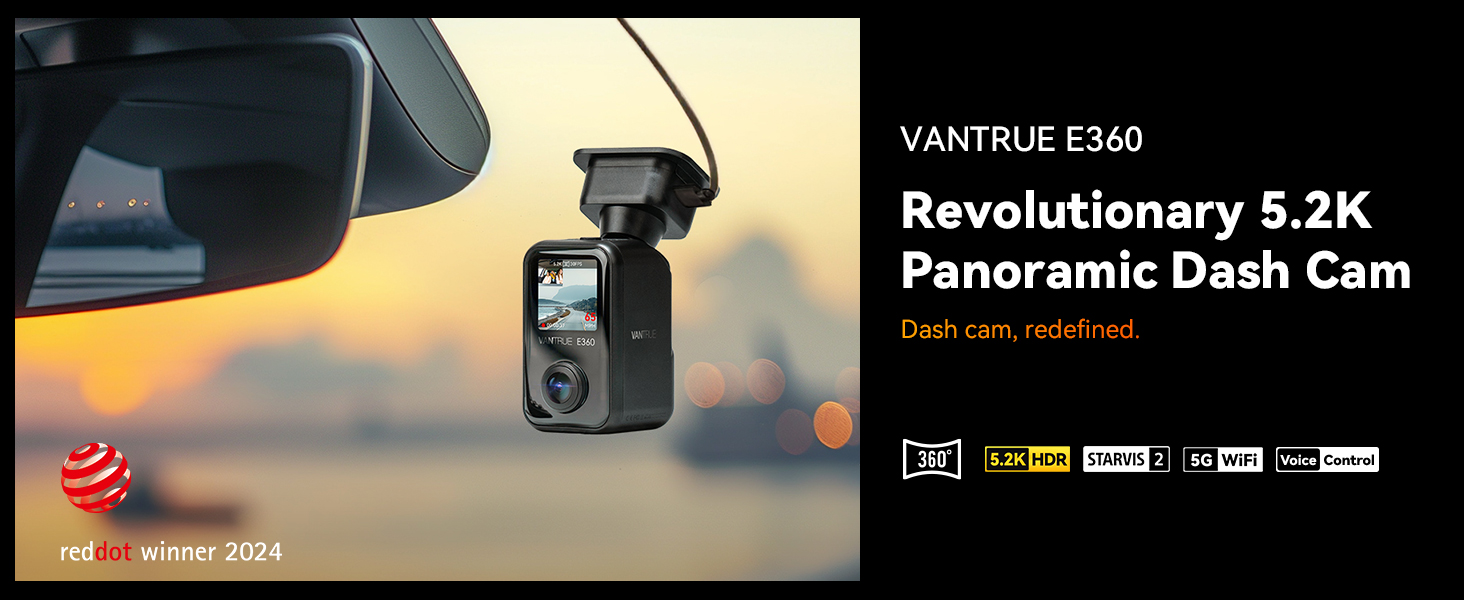 vantrue e360 5.2k panoramic dash cam