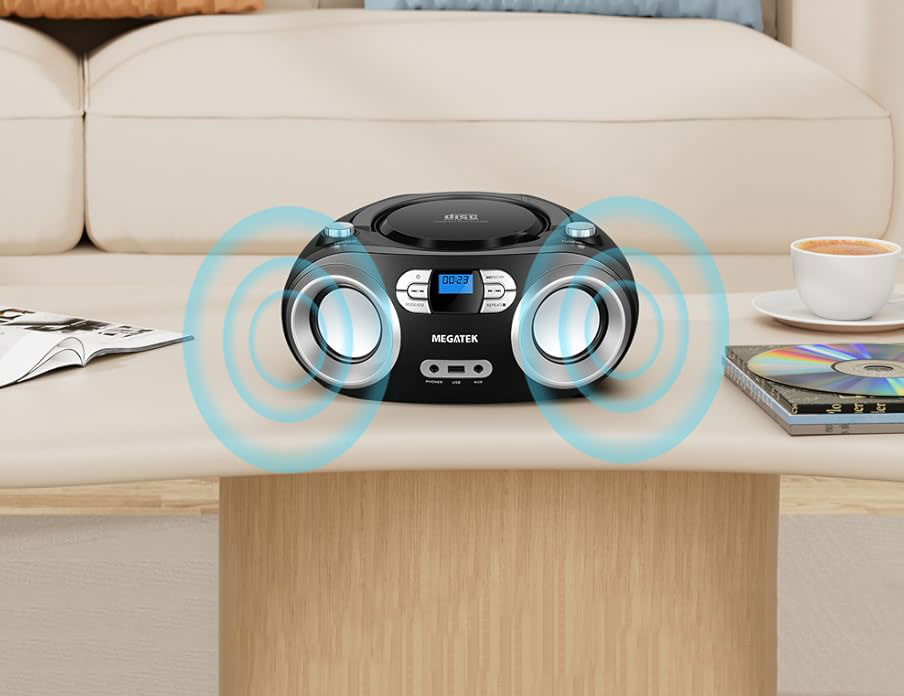 MEGATEK CB-M25BT Portable CD Player Boombox with FM Radio