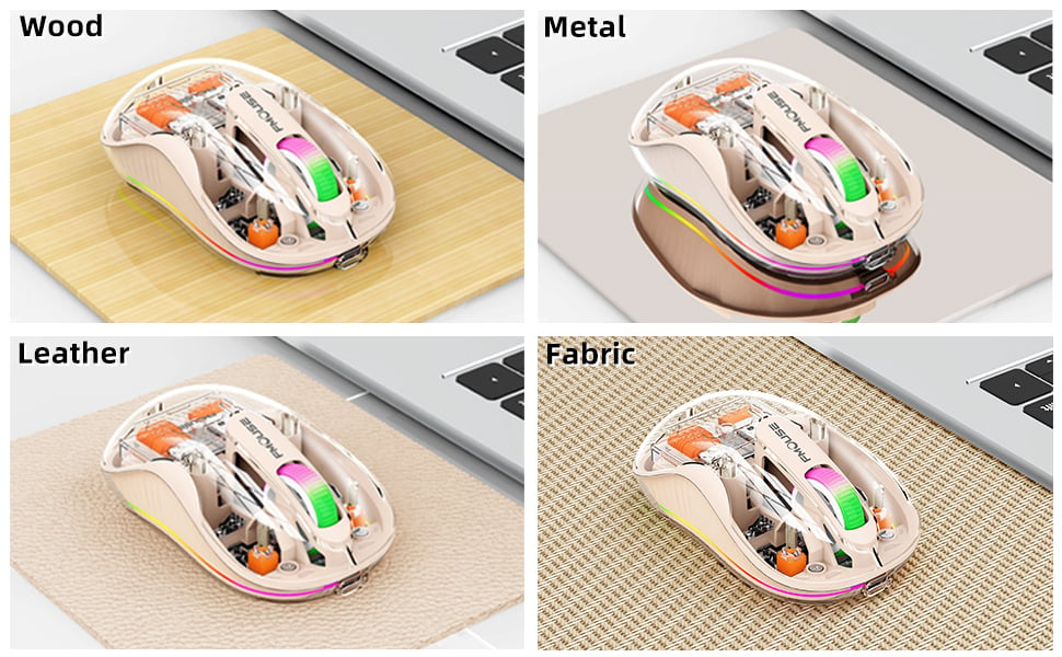 Optical motion detection technology allows the wireless mouse to be used on a variety of smooth surf