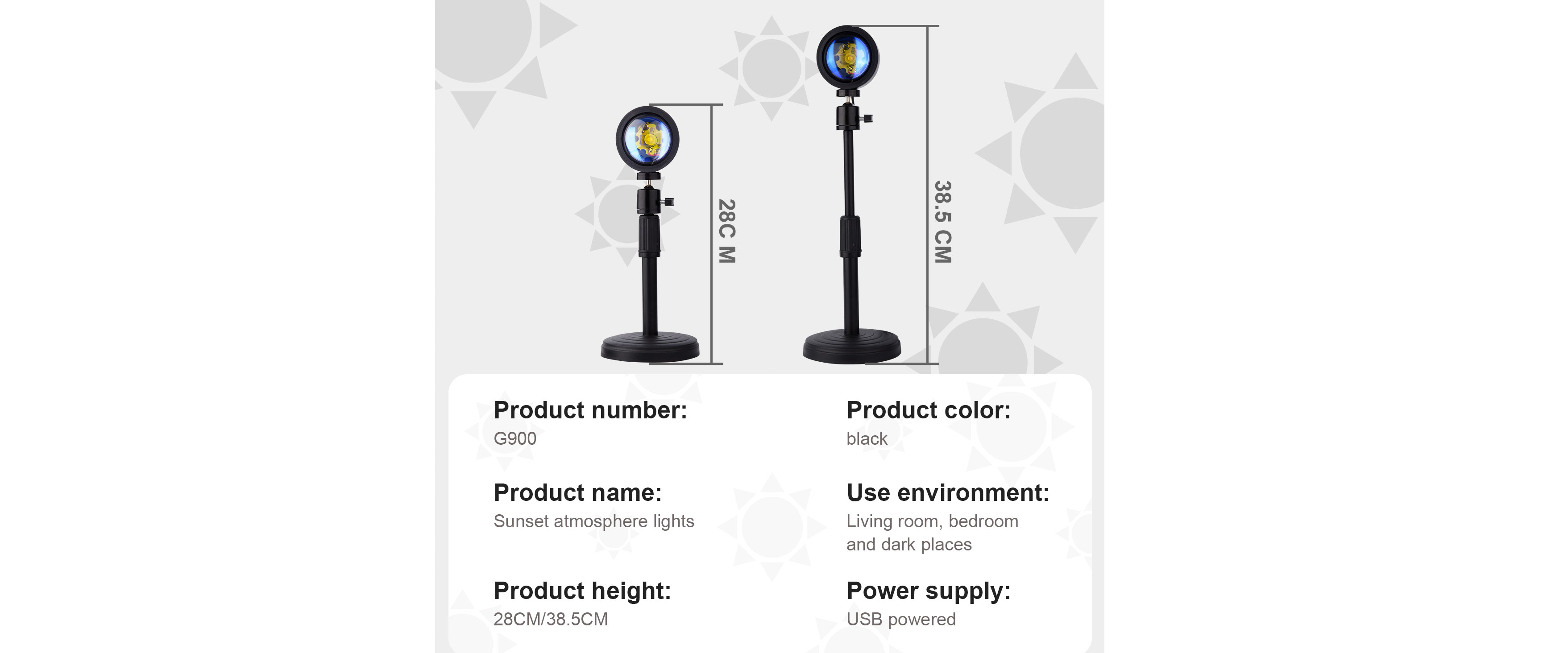 sunset lamp specification size chart