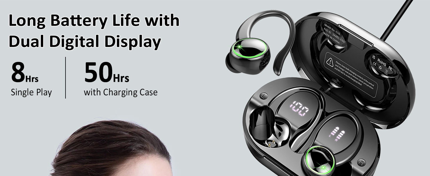 True Wireless Earbuds, Sports Bluetooth 5.4 Headphones, 4 ENC Noise Canceling Mic