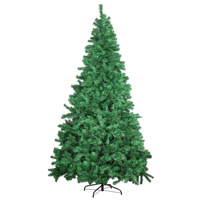 `7ft unlit green artificial christmas tree, full pvc xmas tree with metal stand`