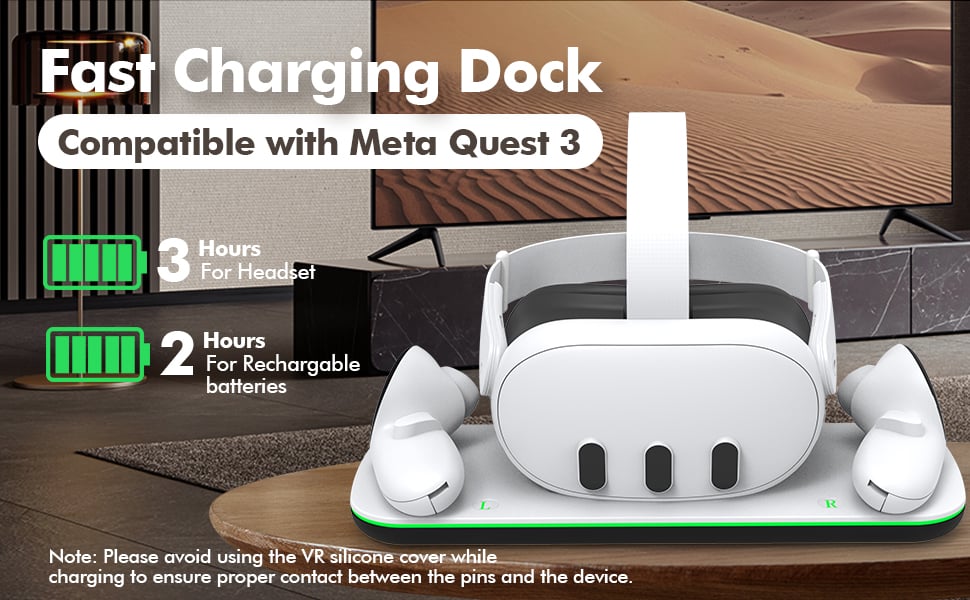 AUTYUE VR Headset Charging Dock Compatible with Me-ta Quest 3 Accessories, VR Charging Station