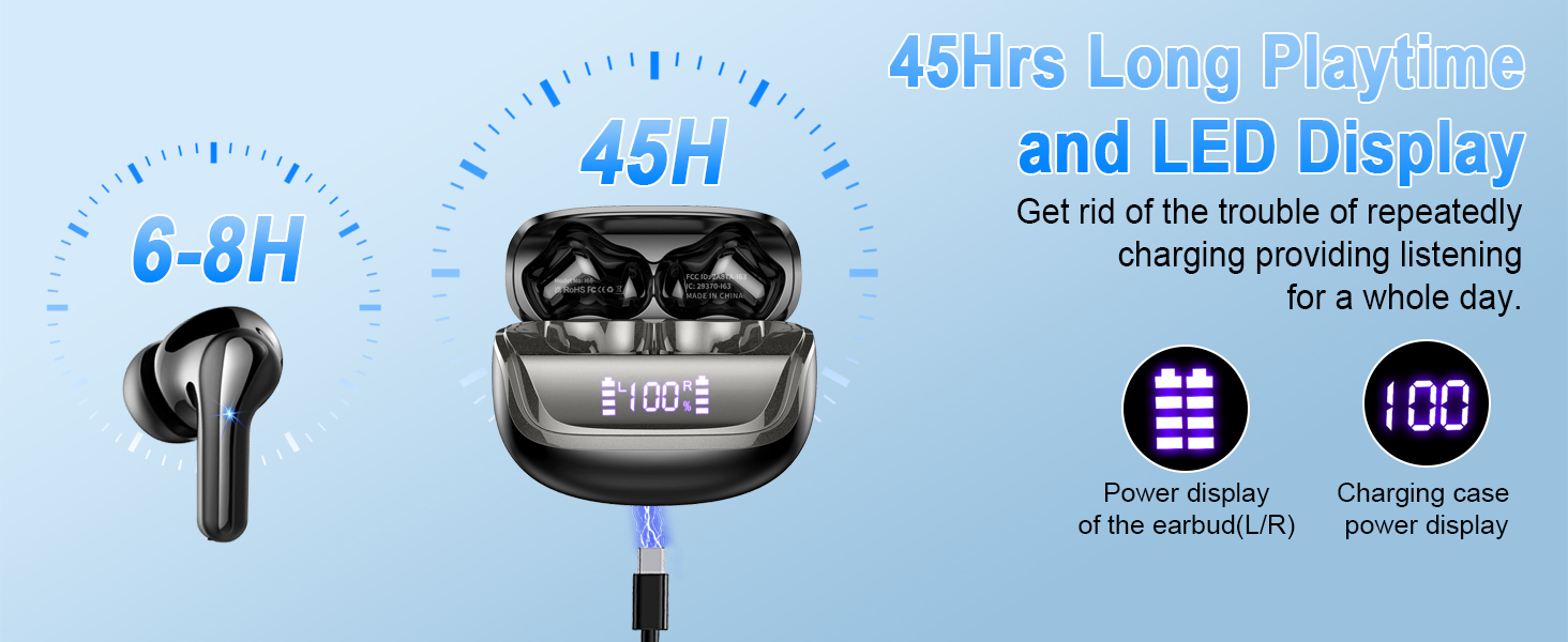 Wireless Earbuds, Bluetooth 5.4 Headphones Deep Bass, 50H Playtime In Ear Earphones