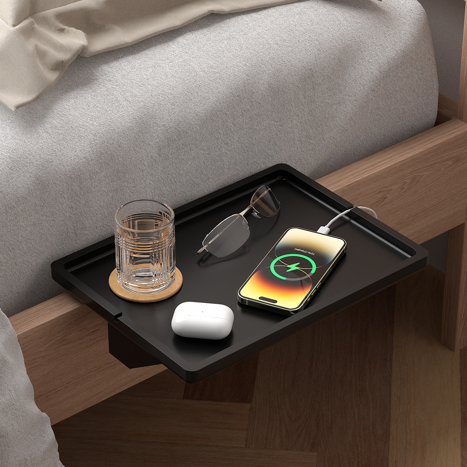 Bedside Shelf, Bamboo Bedside Table for Bunk Bed, College Dorm Room Essentials