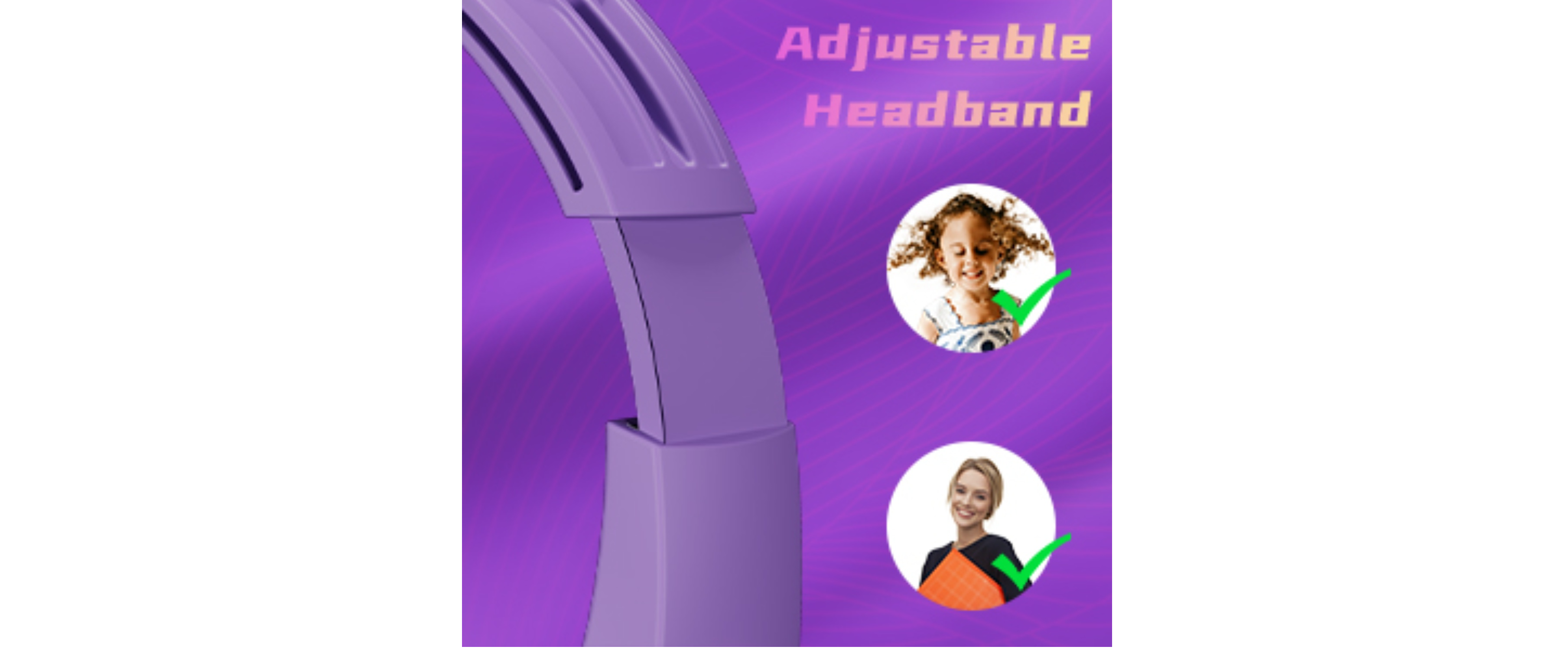 Purple headset, adjustable headband, for kids & adults