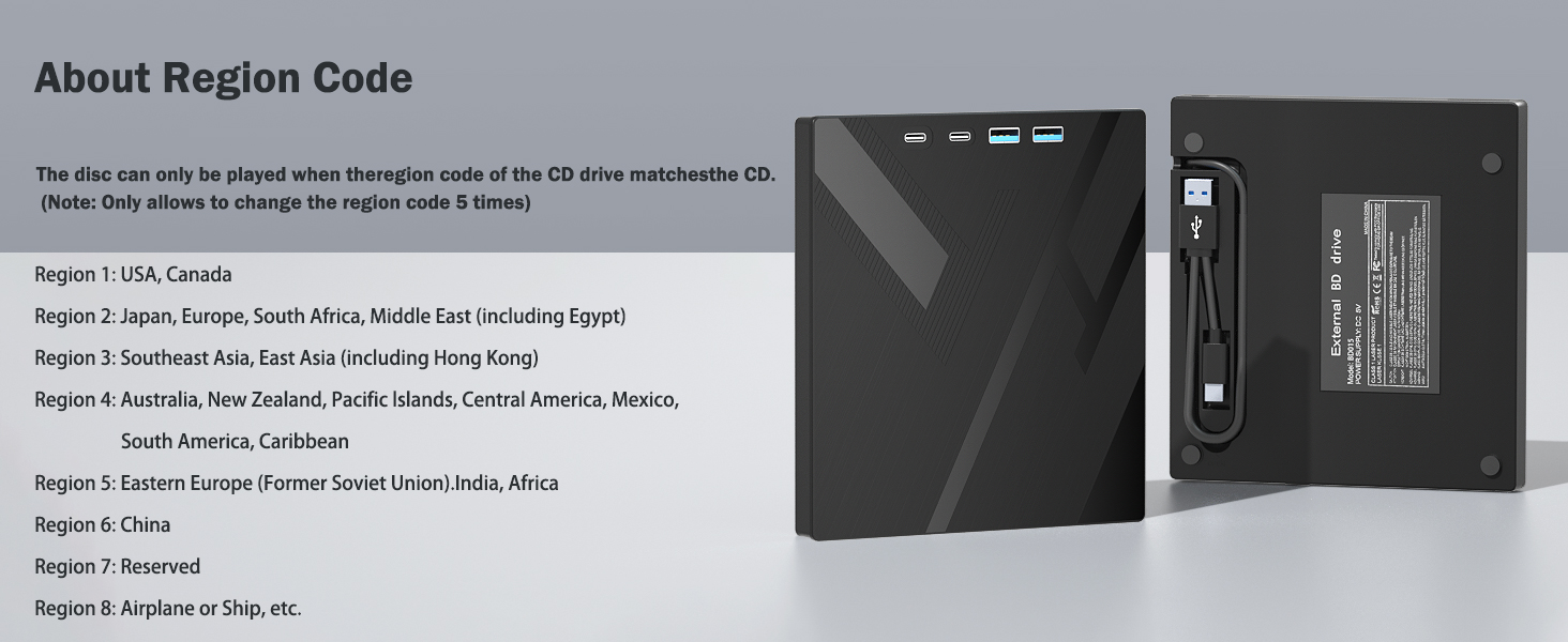 [7 in 1] External Blu Ray Drive, External Blu-ray CD DVD Drive for PC with SD/TF Port Blu Ray Burner