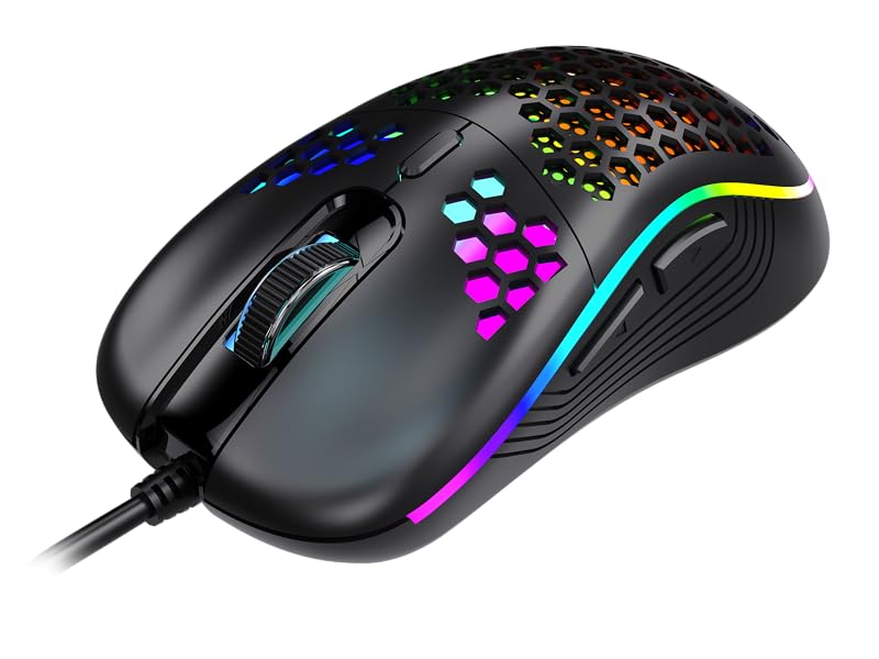 USB Wired Gaming Mouse, RGB Honeycomb Ergonomic Design, 4 DPI Levels (1200/2400/4800/7200), Optical