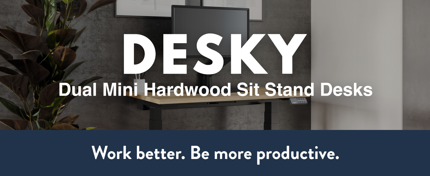 mini standing desk, small sit stand desk, hardwood standing desk, compact desk, height adjustable