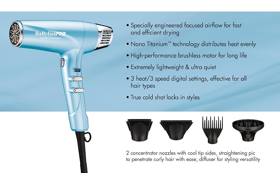 BaBylissPRO® BNTMB9100 Nano Titanium™ Limited Edition Black & Blue Professional High-Speed Dual Ionic Dryer