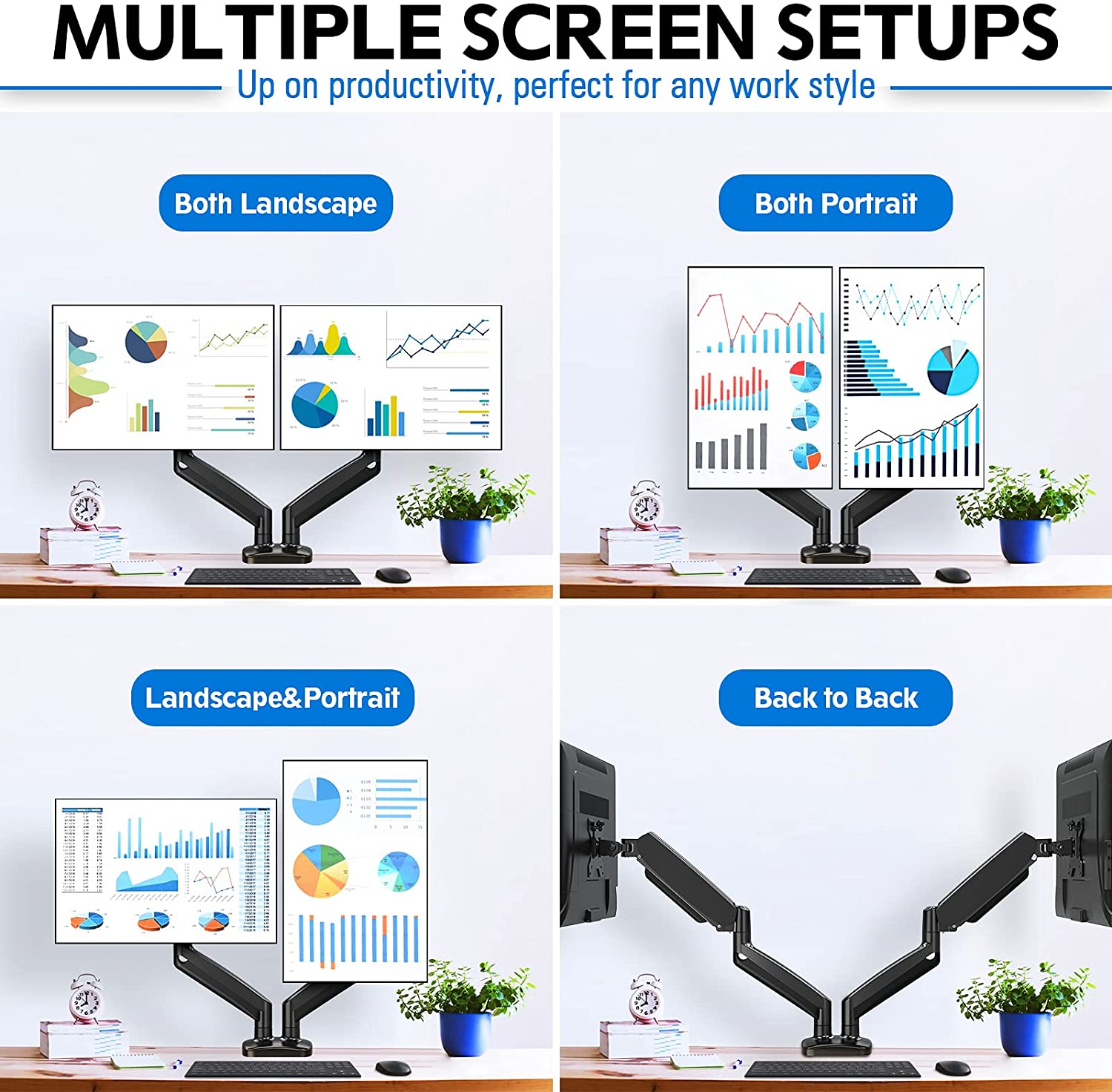 Dual Monitor Desk Mount, Adjustable Gas Spring Monitor Stand for Two 17-32 Inch Computer Screen